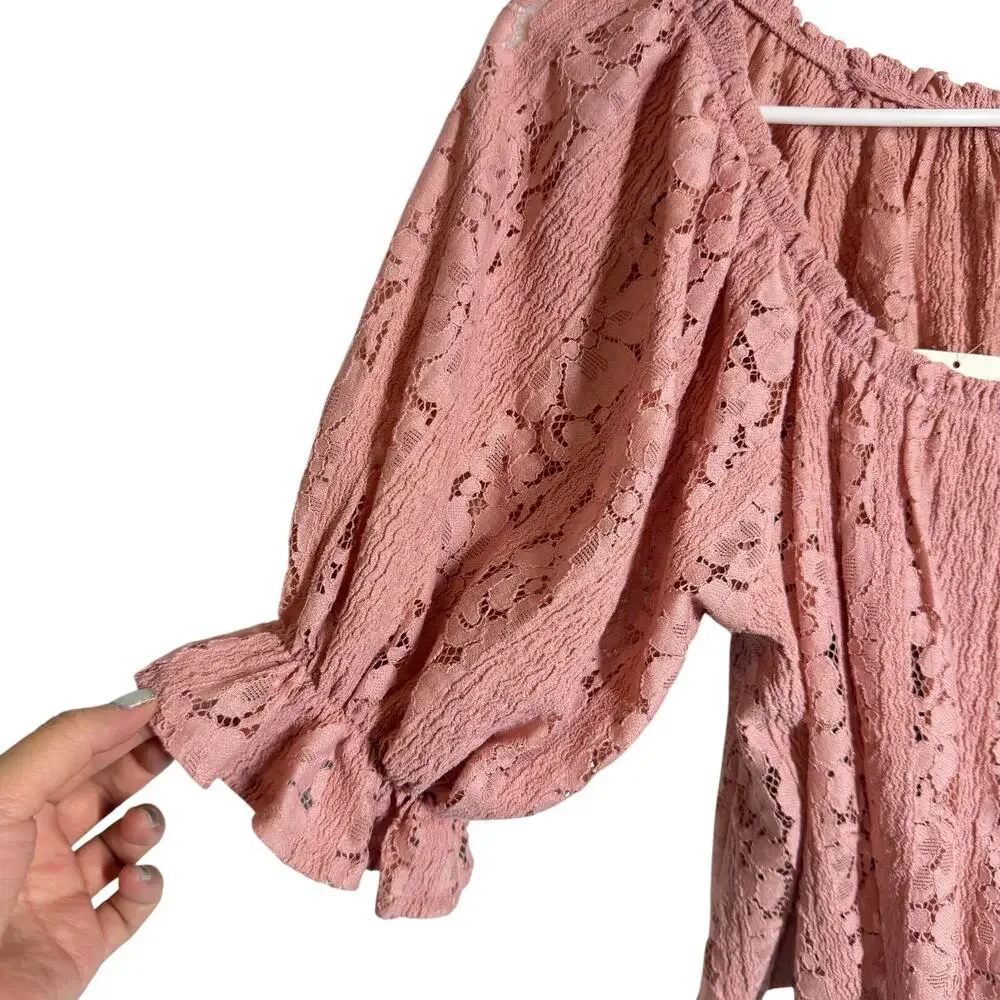 NWT Free People Ethereal Boho Pink Convertible Lace Crop Top Ruffled Cuff XS